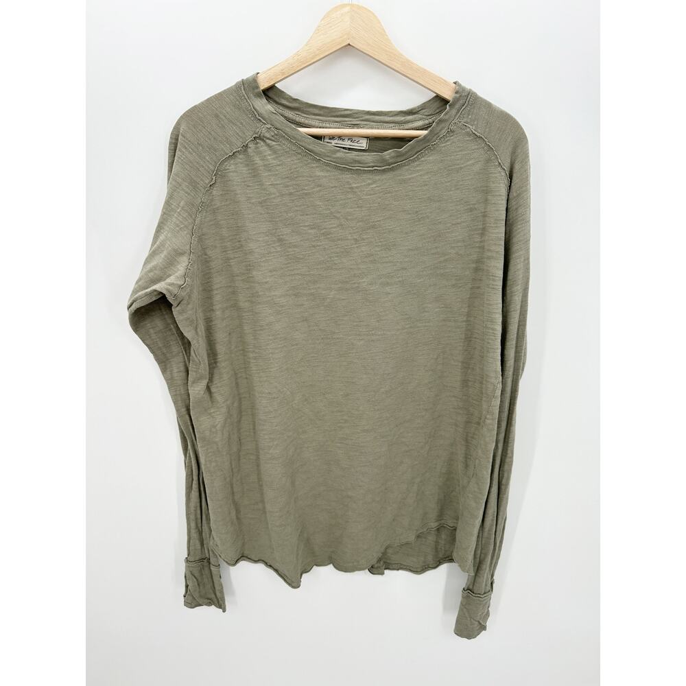 We The Free Arden Extra Long Cotton Top Washed Army Green Long Sleeve Women XS